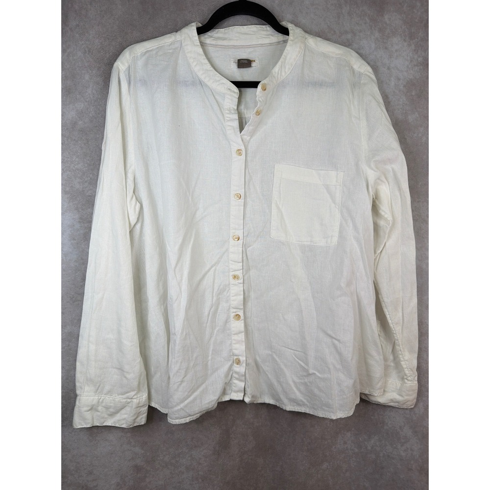 Anthropologie Pilcro and the Letterpress Button Up Shirt Large White Linen Blend